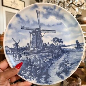 Blue and White Delft Windmill Decorative Plate